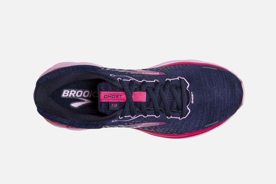 Brooks Ghost 13 Road Running Shoes - Womens - Navy/Red - BD8396571